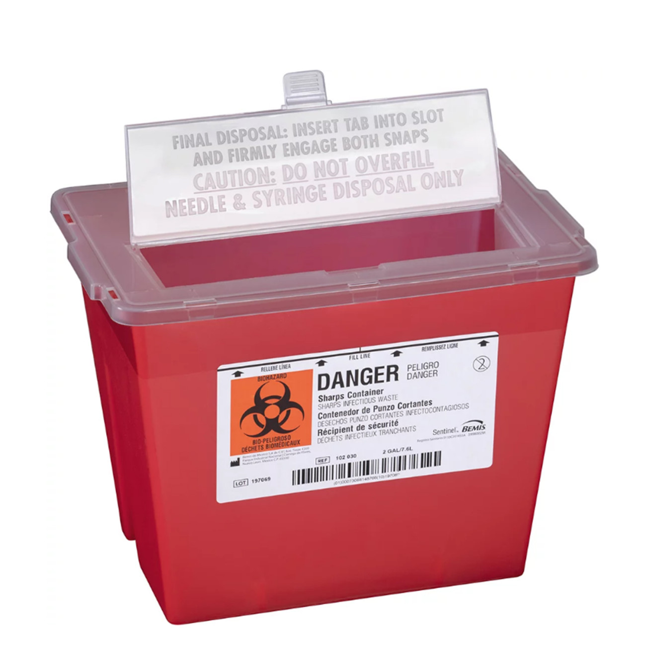 102032 - Biohazard Container, Medium, 2 Gallon, Red, 2 per Case